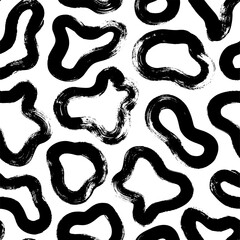Hand drawn fluid shapes seamless pattern. Black vector ink illustration. Wave grunge lines, liquid shapes in Memphis style. Organic and bio ornament, hand painted abstract texture, dry brushstrokes. 