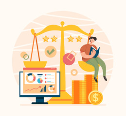 Broker service analytical consultant advisor concept. Vector flat graphic design illustration