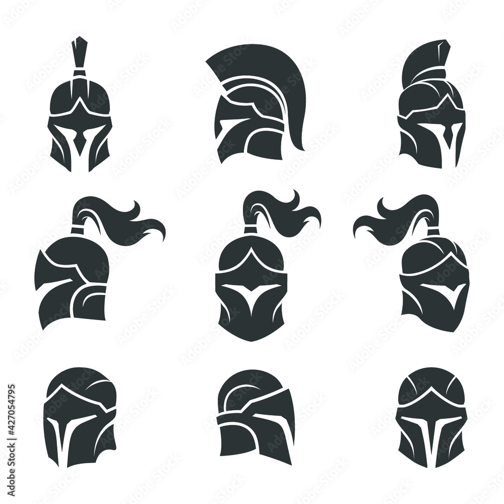 Wall mural set of black spartan helmet vector images