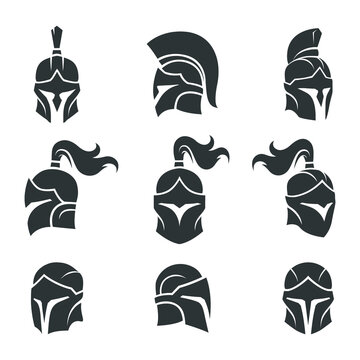 set of black spartan helmet vector images