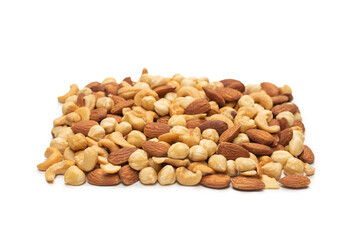 Mix of nuts isolated on white background. Top view.