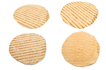 Grilled pitta bread isolated on white background.