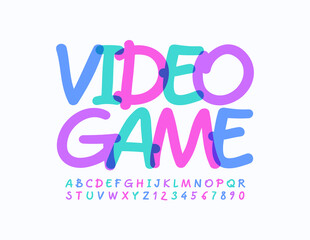Vector creative sign Video Game. Artistic style Font. Handwritten Alphabet Letters and Numbers set