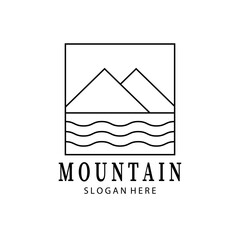 mountain logo line art badge minimalist vector illustration design