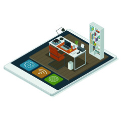 Miniature business office on a smartphone