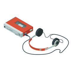 Isometric portable cassette player with headphones