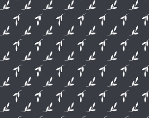 Elegant floral pattern with white leaves on black background. Wallpaper, background.