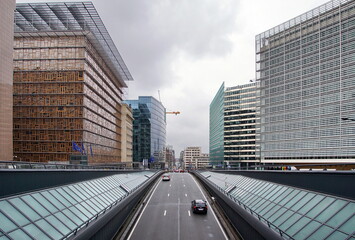 Street traffic in Brussels near European Commission building. Rue de la Loi, Bruxelles, Belgium