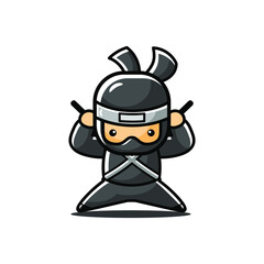 little cartoon black ninja ready to use two swords