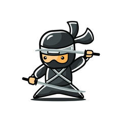 little cartoon black ninja use two swords to fight © fzr design