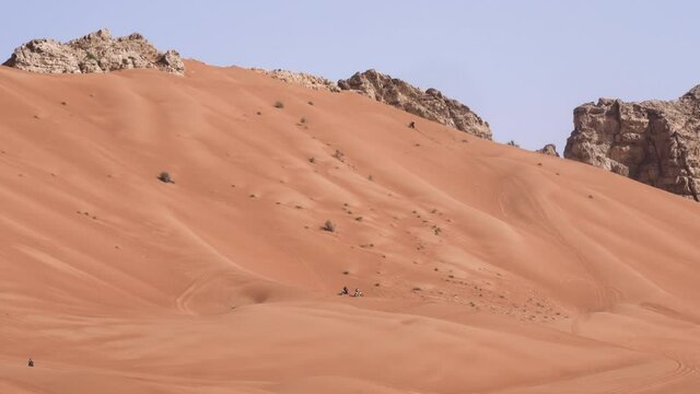 Motorbike Ride Through High Desert Dunes At Fossil Rock In Sharjah, United Arab Emirates, Dubai. - Static Shot