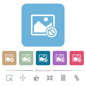 Disabled image flat icons on color rounded square backgrounds