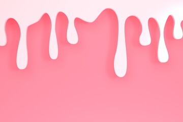 Abstract pink background with drops of white sweet cream and shadow. 3d rendering