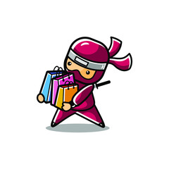 Cartoon little ninja doing bussines to promote sale, big sale and shopping © fzr design