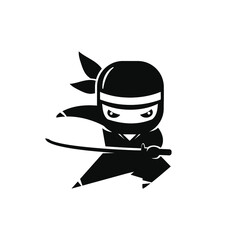 Cartoon black ninja silhouette ready fight