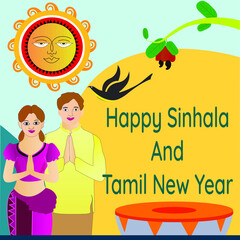 Creative Sinhala and Tamil New year vector post design