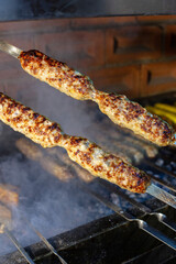 Azerbaijan traditional kebab roast on skewers