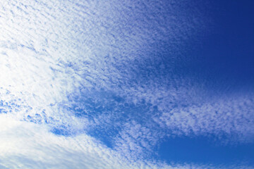 Beautiful blue sky and white cirrus clouds. Background. Texture. Scenery.