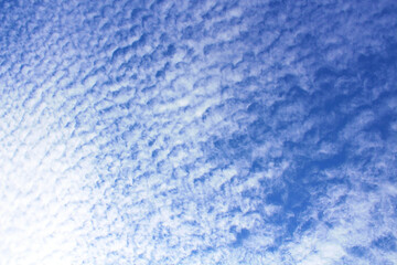Beautiful blue sky and white cirrus clouds. Background. Texture. Scenery.