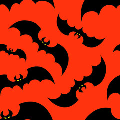 Naklejka premium Flying bats on orange background for Halloween greetings. Seamless pattern. Vector illustration.