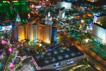 LAS VEGAS, NV - JUNE 30, 2018: Helicopter view of The Strip night lights