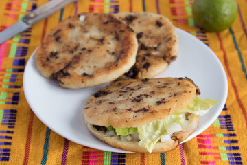 Mexican food: Gorditas de chicharrón with lettuce