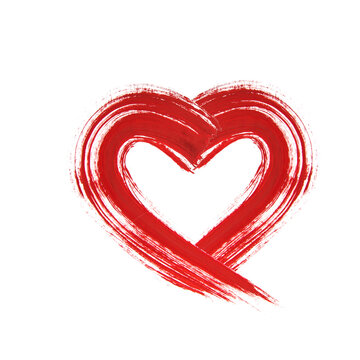 Red Heart On White Background. Brushstroke. Hand Drawn