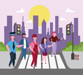 people crossing street