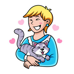 Girl Love Cat Cartoon. Vector Icon Illustration, Isolated on Premium Vector