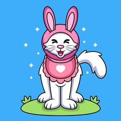 Cat with Rabbit Costume Cartoon. Animal Vector Icon Illustration, Isolated on Premium Vector