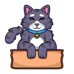 Cat Cartoon with Wood Sign. Animal Vector Icon Illustration, Isolated on Premium Vector
