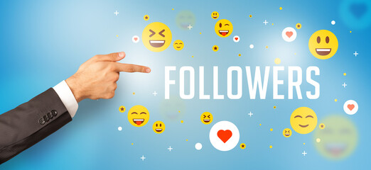 Close-Up of cropped hand pointing at social media concept