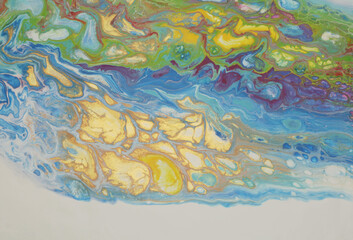 Abstract acrylic and watercolor cell bubble blot painting. Color horizontal texture background.