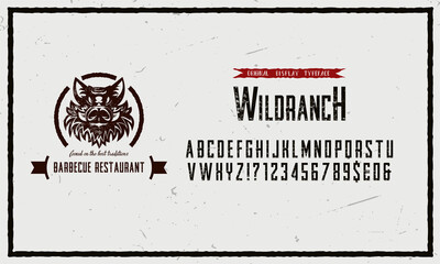 Handmade Font, Barbecue. Custom handwritten alphabet. Wild boar, concept of the diner logo.