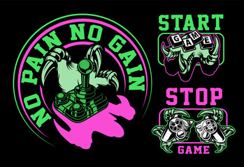 A mini set of emblems on the gaming theme on a black background. Perfect for shirt prints, logos, and many others.
