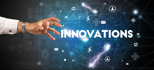 Hand pointing at inscription concept