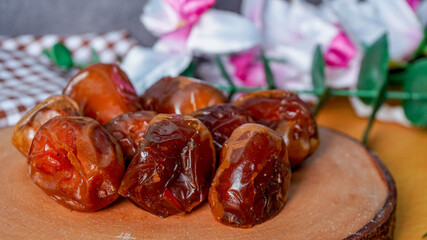 Selective focus sukkari dates or kurma sukari. The taste is sweet and soft. Ramadan Food Concept