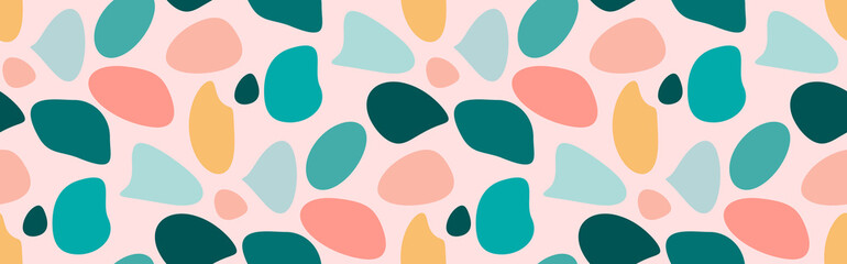 Stone colorful pebble seamless pattern. Vector illustration summer positive background. Colorful modern trendy season sea ocean backdrop in pastel colors