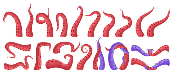 Tentacle of octopus vector cartoon icon set . Collection vector illustration octopus on white background. Isolated cartoon illustration icon set of tentacle for web design.