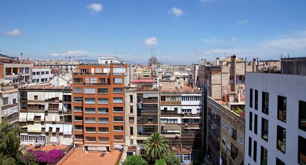 View of Barcelona city cityscape with Sagrada Familia church. Barcelona, Spain