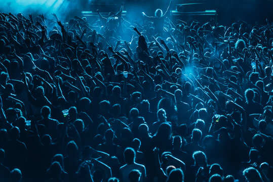 Concert Crowd In Front Of Stage Lights