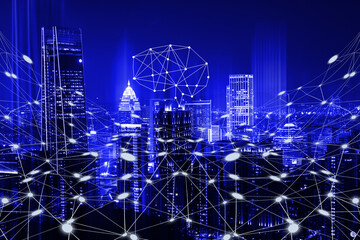 Double exposure business network connection on capital city background