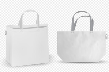 Shopping RPET bag cotton, Black and white tote shopping bags identity mock-up items template transparent background.