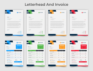 Modern letterhead and invoice design stationery, invoice and letterhead template vector with different color.