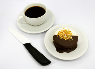 cup of coffee and chocolate cake