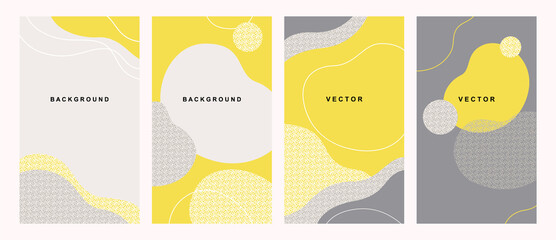 Vector set of abstract creative  backgrounds  with wavy shapes, line and creative pattern texture.Yellow gray color design for social media stories,  wallpaper for invitations, cover,  presentation.  