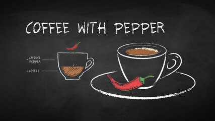 Chalked illustration of coffee with pepper