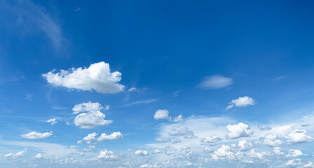 Blue sky background with white clouds in large, small chunks, and has a wide area to sleep on messages or advertisements.
