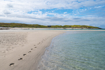 Footprints on Scottish Beach by Sea
