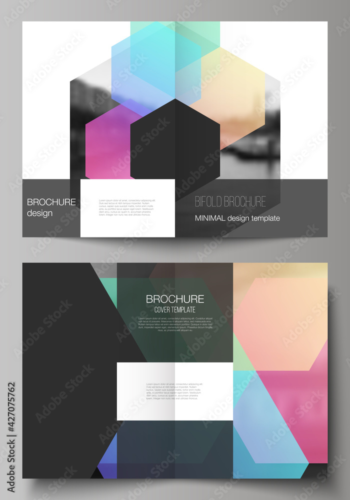 Wall mural vector layout of two a4 format cover mockups design templates with abstract shapes and colors for bi